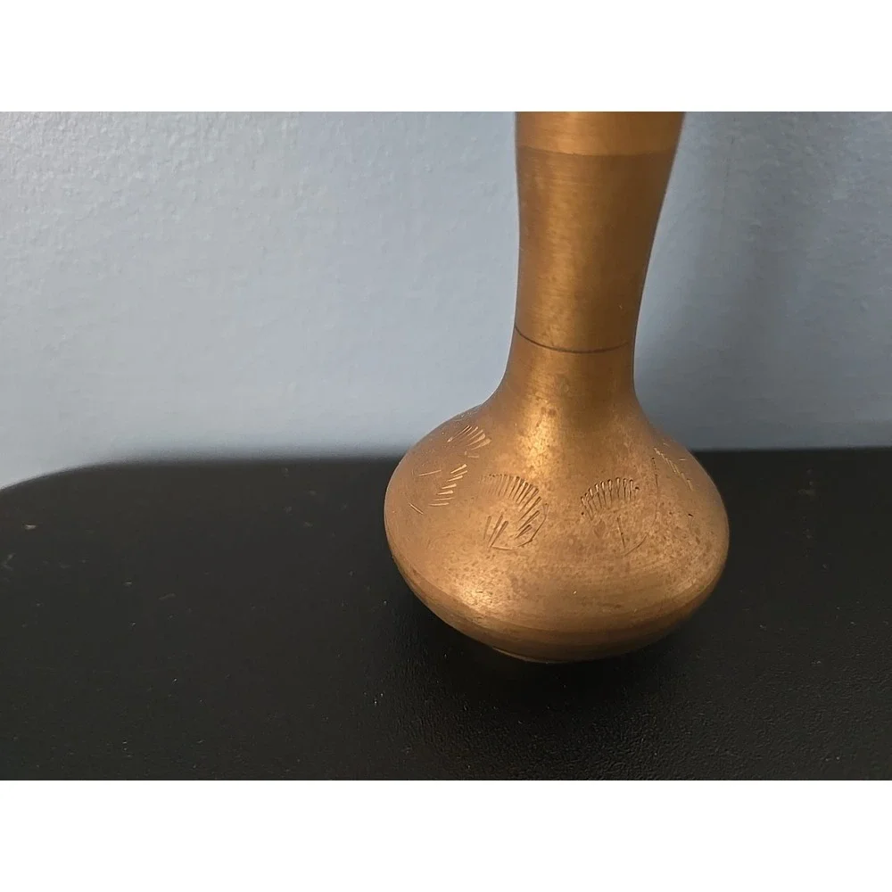 Brass Metal Flower Vase Vintage 4.5